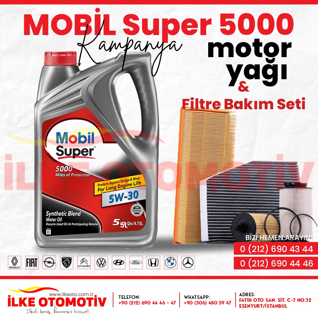 Mobil Super 5000 5W-30 Motor Yağı ve Bakım Filtre Kampanyası